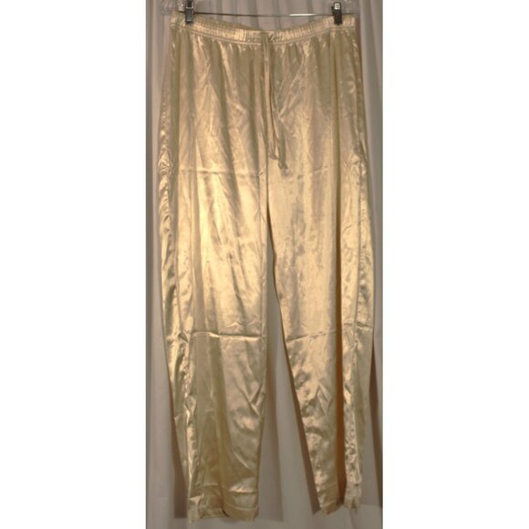 PajamaGram ivory satin 2-piece PJ Pajama Lounge Set Size Medium Elastic Waist - Picture 7 of 9